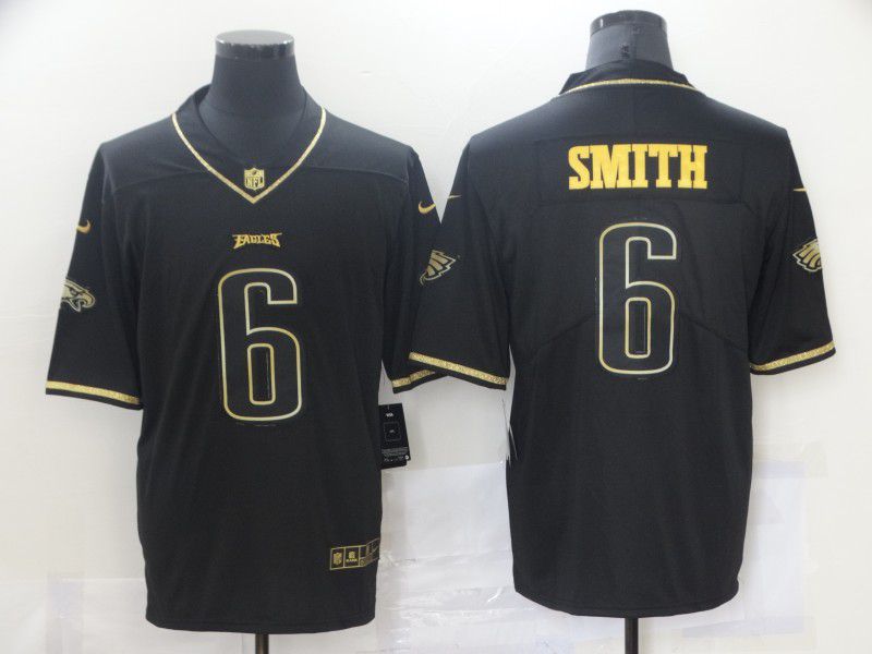 Men Philadelphia Eagles #6 Smith Black Retro Gold Lettering 2021 Nike NFL Jersey